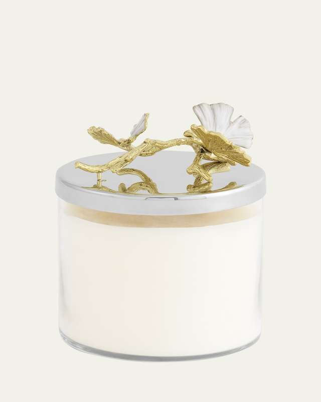Butterfly Ginkgo White & Gold Candle